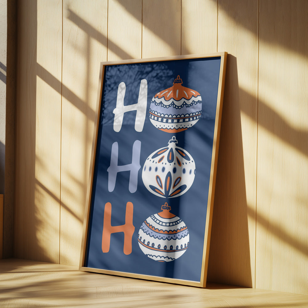 HoHoHo Cheerful little Christmas Illustration blue | Poster