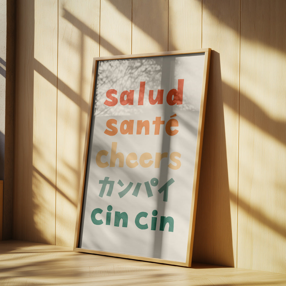 Tipografía Cheers - Salud Salud Cheers Kanpai Cin cin | Posters  - Impresiones de Arte