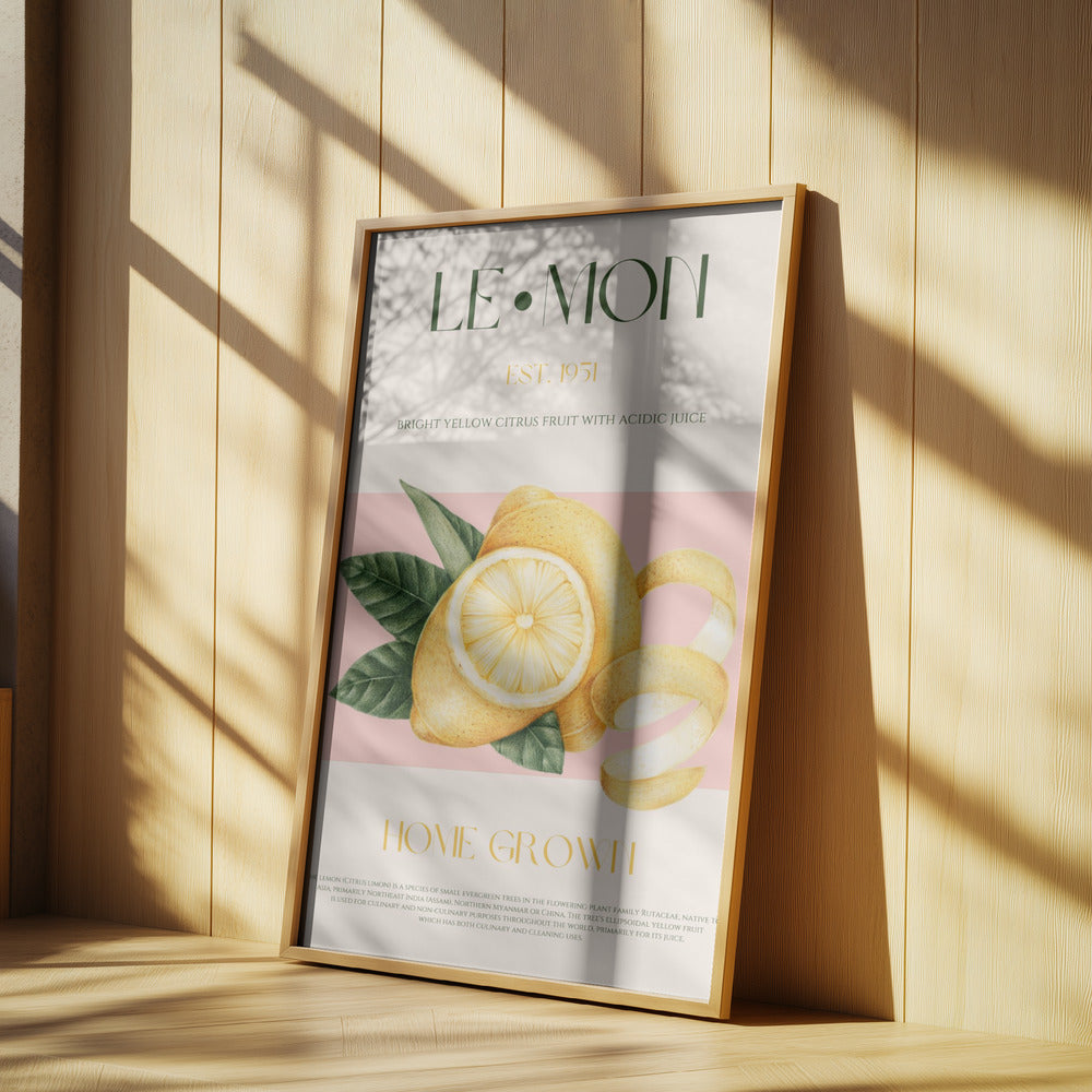Vintage Style Sliced Lemon With Leaves | Poster