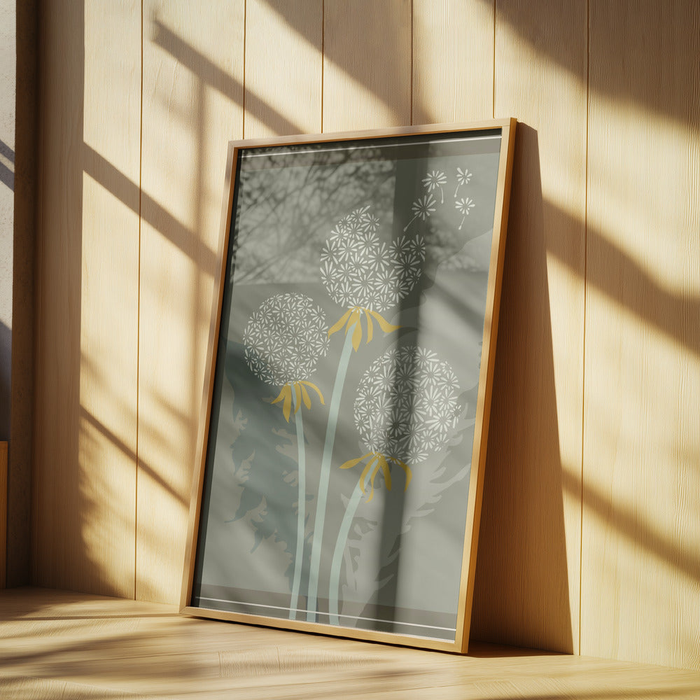 mellow anticipation Dandelion seeds moss green | Poster