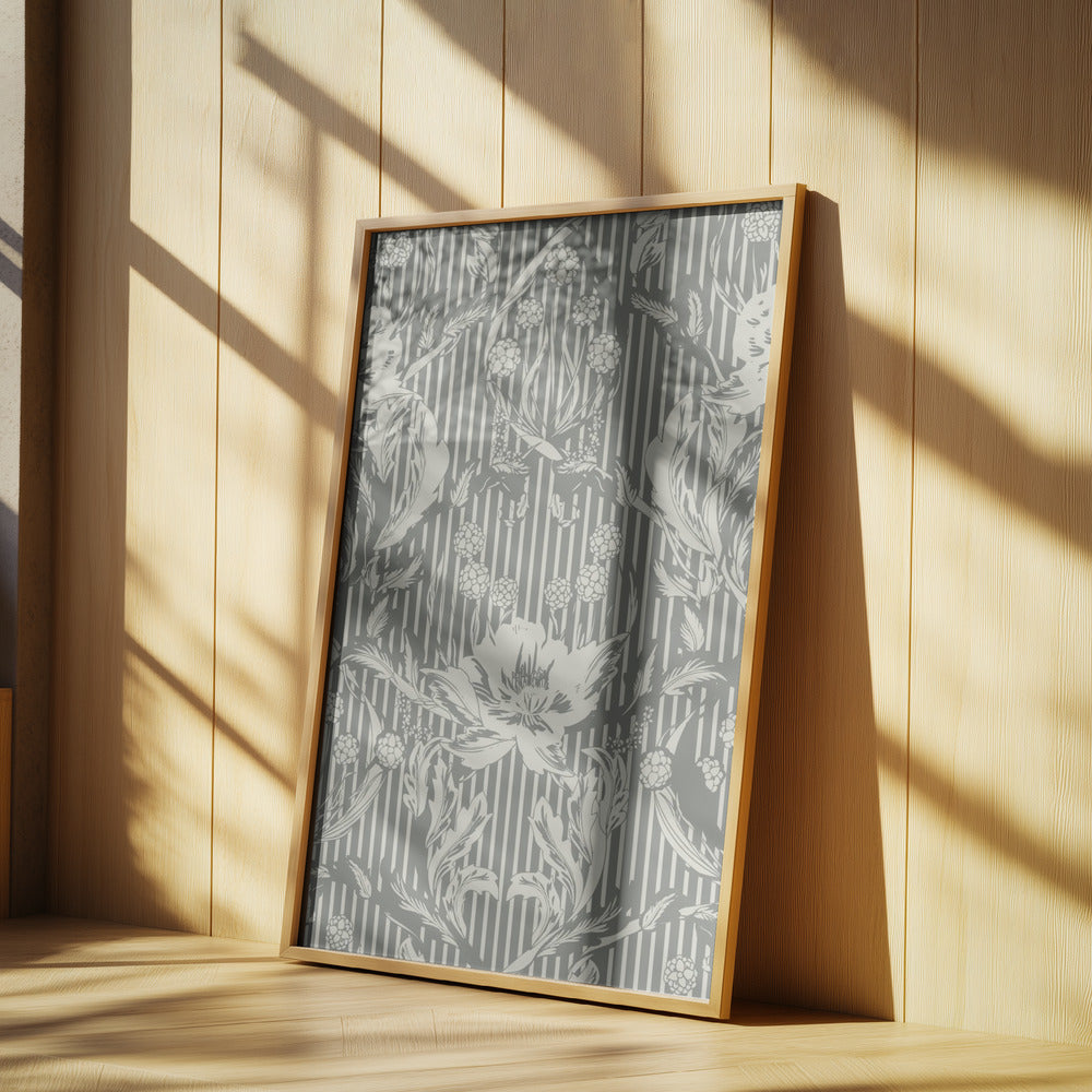Floral Heritage Morris monochrome stripes grey pattern | Poster