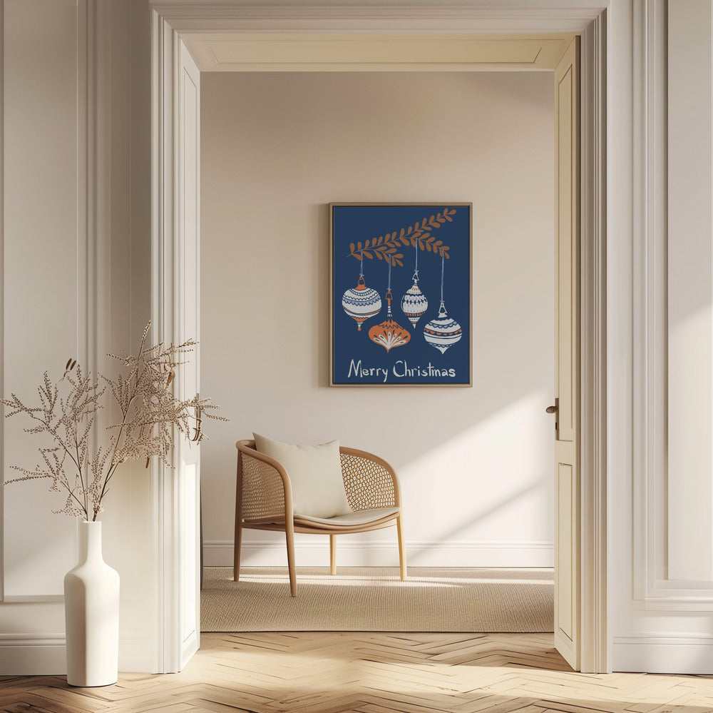 Cheerful little Christmas baubles blue | Poster