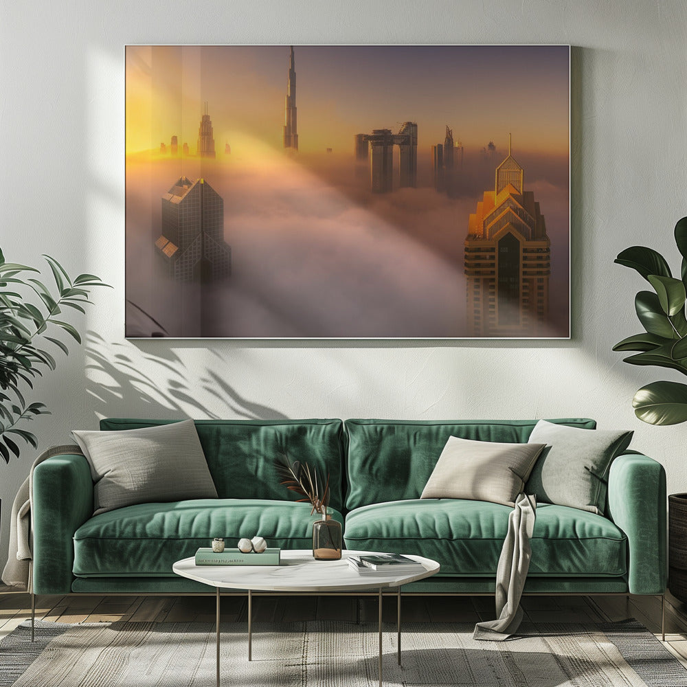 Amanecer brumoso en Dubai en la ciudad A738873 | Impresiones en Lienzo