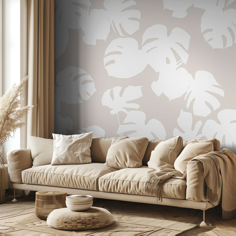 Feuilles de Monstera blanches | Papier Peint Photo