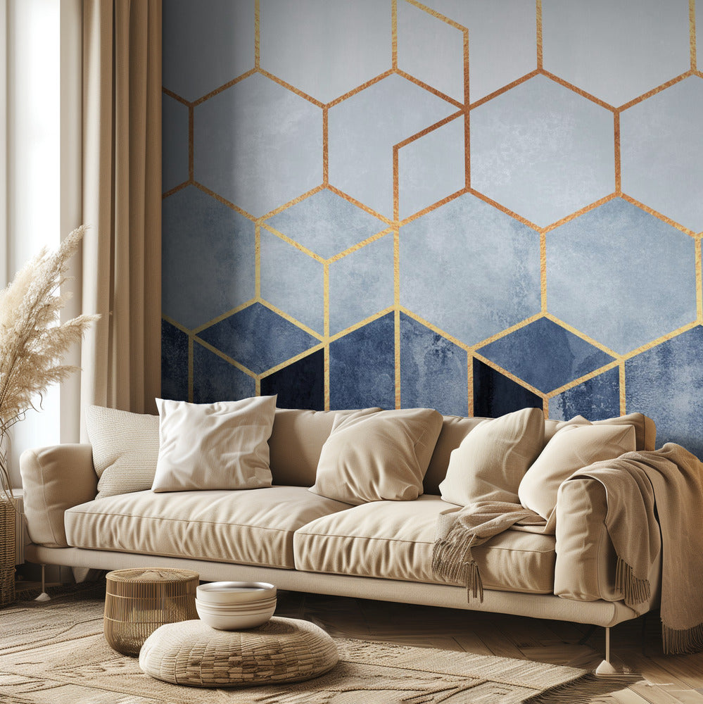 Hexágonos azules suaves | Papel Pintado Fotográfico