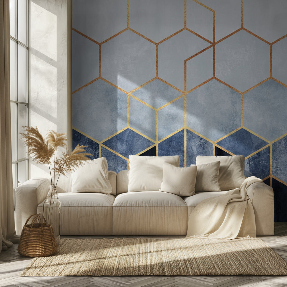 Hexágonos azules suaves | Papel Pintado Fotográfico