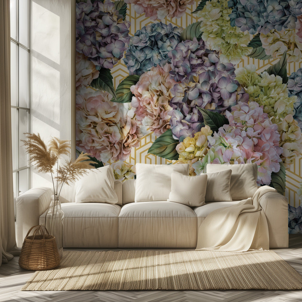 Hortensiaer_Guld Creme | Fototapeter