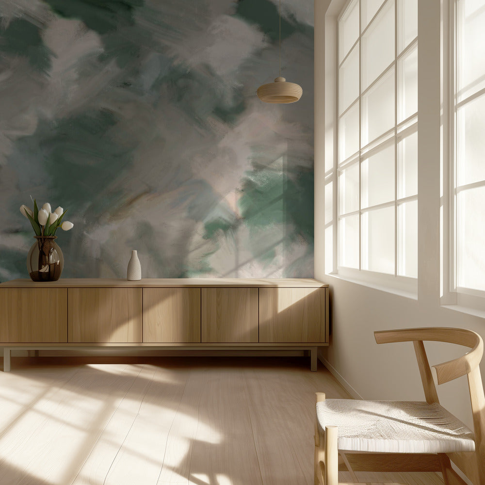 Grönbeige Vildmålad Kvadrat | Fototapet