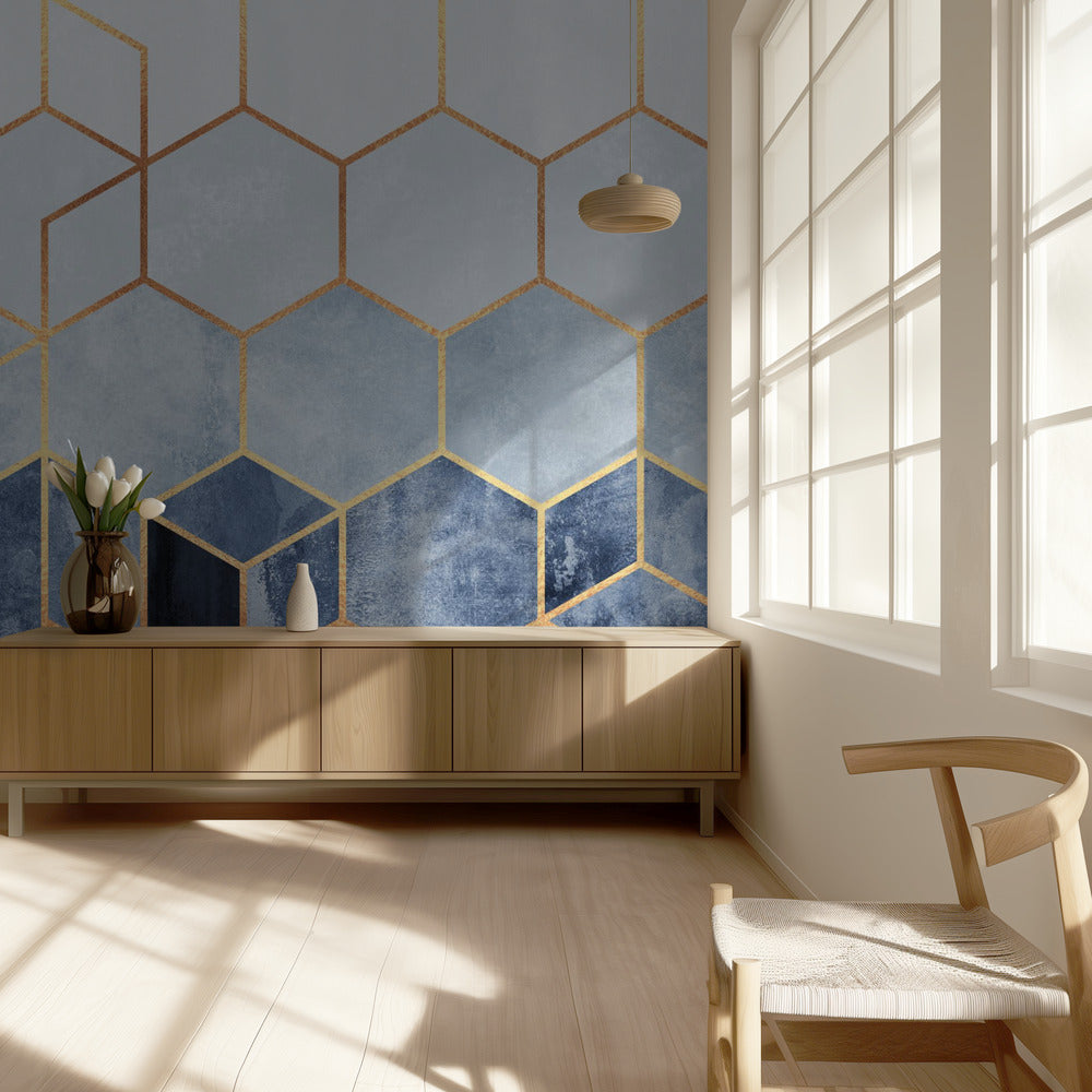 Hexágonos azules suaves | Papel Pintado Fotográfico