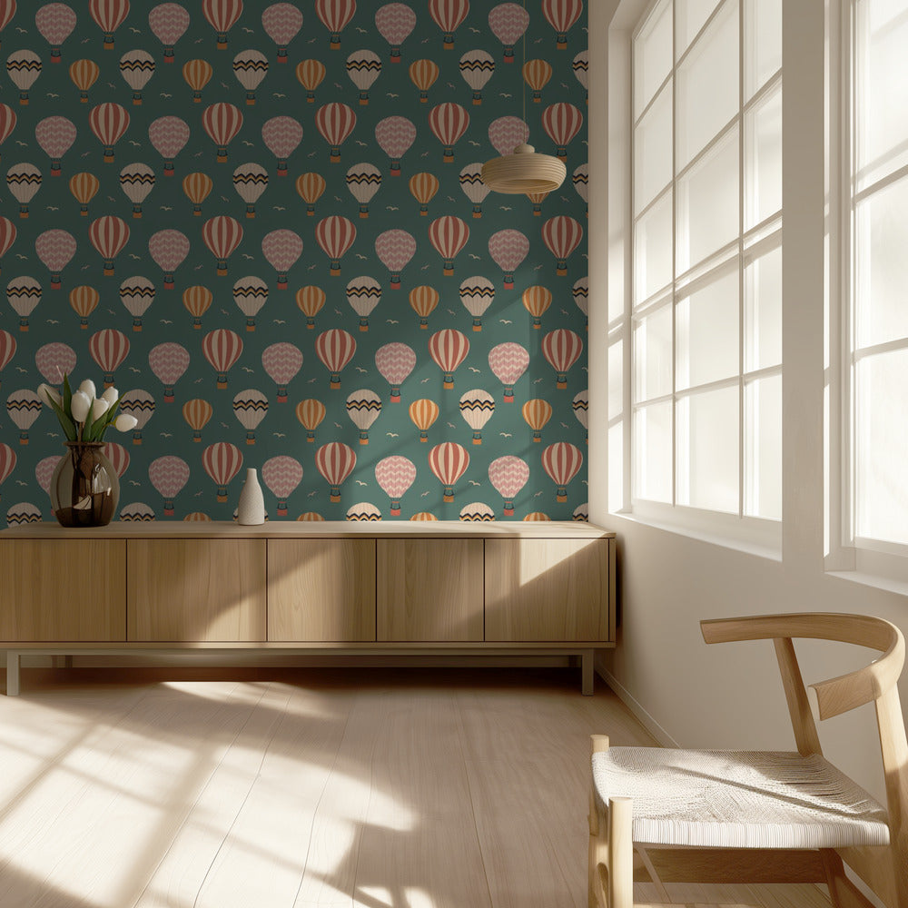 Retro hot air balloon repeat pattern | Wallpaper