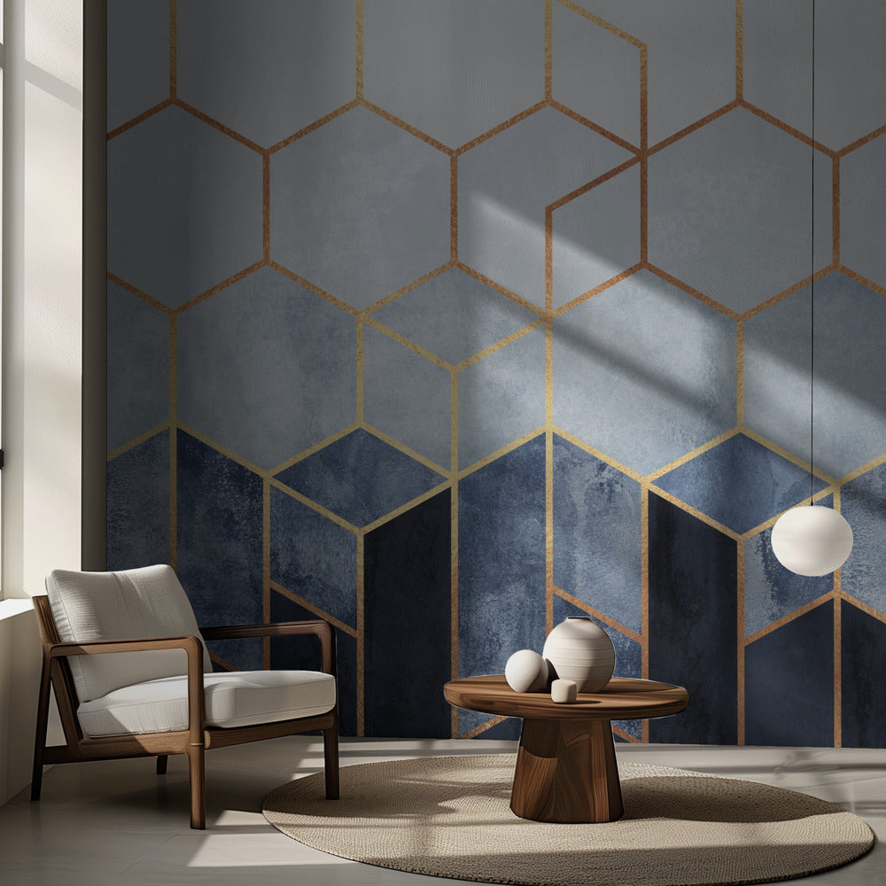 Hexágonos azules suaves | Papel Pintado Fotográfico