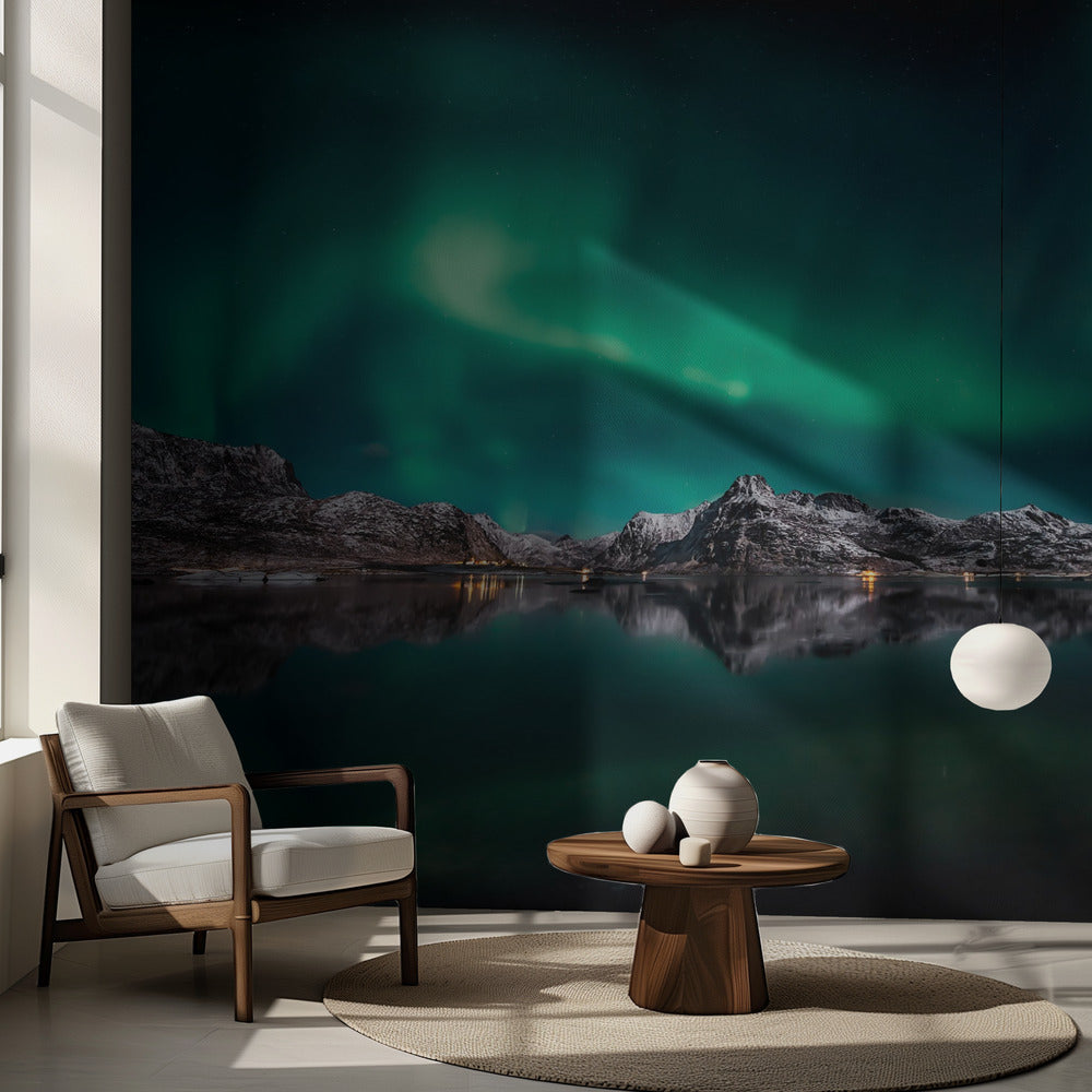 Riflesso dell'aurora delle Lofoten | Carta da Parati Fotografica