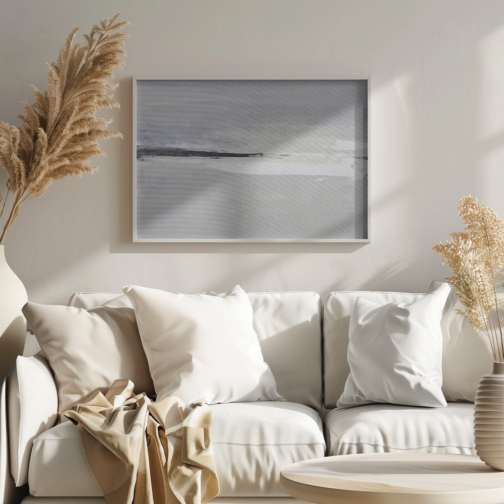 Serene Horizon with Soft Gray and White Tones | Poster