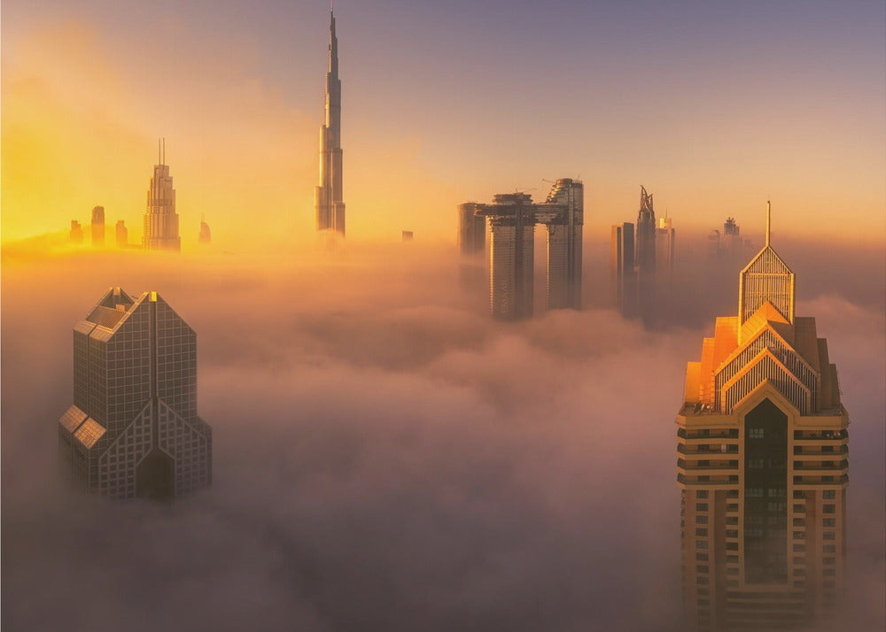 Amanecer brumoso en Dubai en la ciudad A738873 | Impresiones en Lienzo