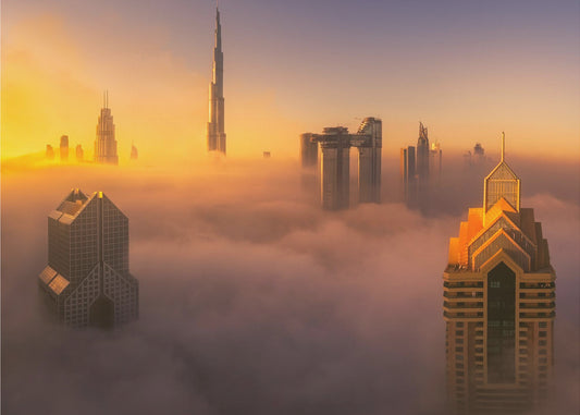 Amanecer brumoso en Dubai en la ciudad A738873 | Impresiones en Lienzo