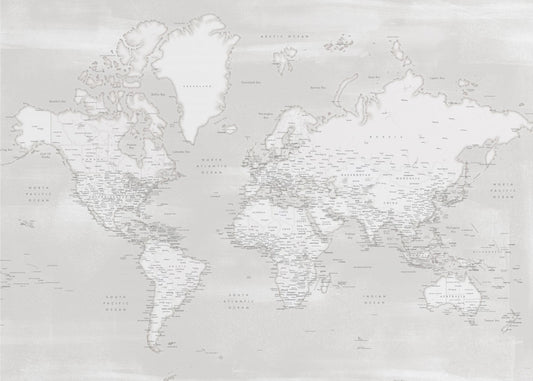 Mappa del mondo dettagliata con città, Maeli neutrale | Stampe su Tela