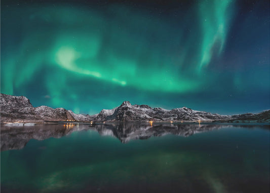 Lofoten norrskens reflektion | Fototapet