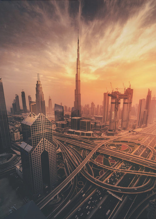 Le coucher de soleil enflammé de Dubaï | Tableaux sur Toile