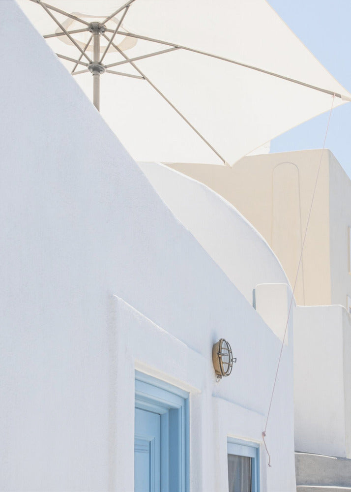 zonnescherm en blauwe deuren | Canvasprints