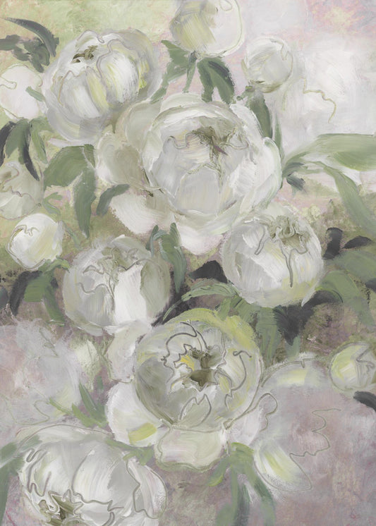 Sorgliga måleriska blommor i grönt | Canvas