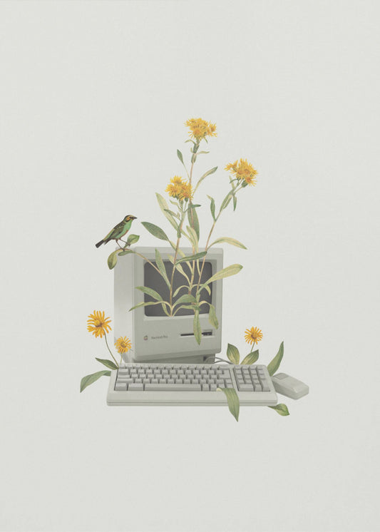 Blomsterbasert vintage datamaskin | Lerretsbilder