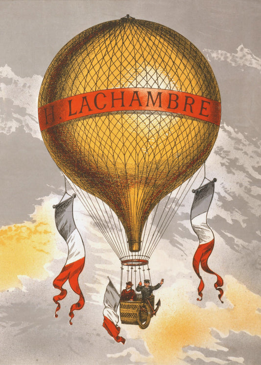 Globo etiquetado con dos hombres viajando en la canasta 1880 | Impresiones en Lienzo