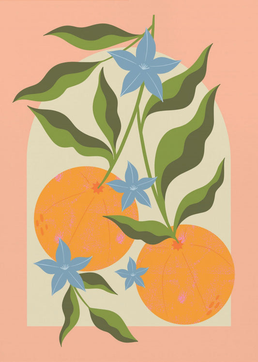 Orange Branch with Flowers | Poster
