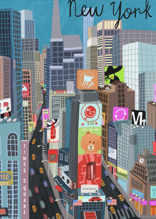 Illustration af Times Square, New York af kunstneren Carla Daly | Lærredsbilleder