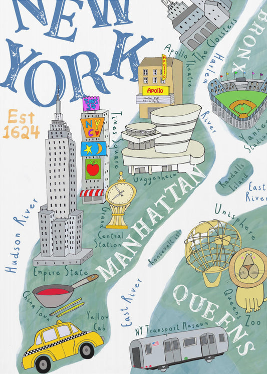 Illustreret kort over New York af kunstneren Carla Daly | Lærredsbilleder