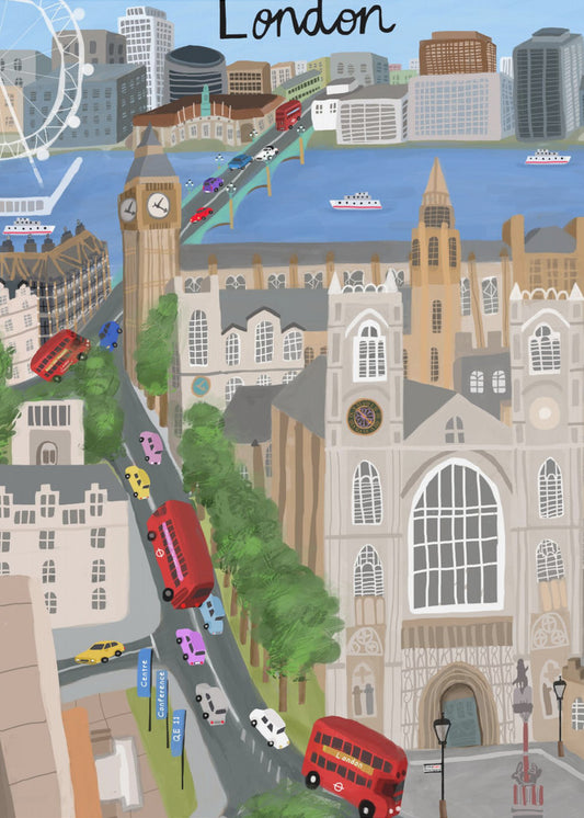 London City med udsigt over Themsen og Big Ben af kunstneren Carla Daly | Lærredsbilleder