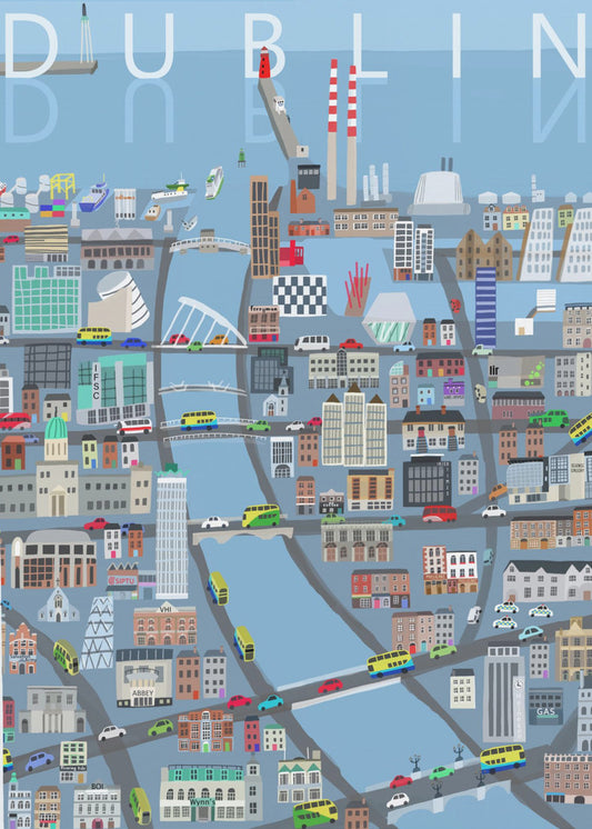 Illustreret udsigt over Dublin City, Irland af kunstneren Carla Daly | Lærredsbilleder