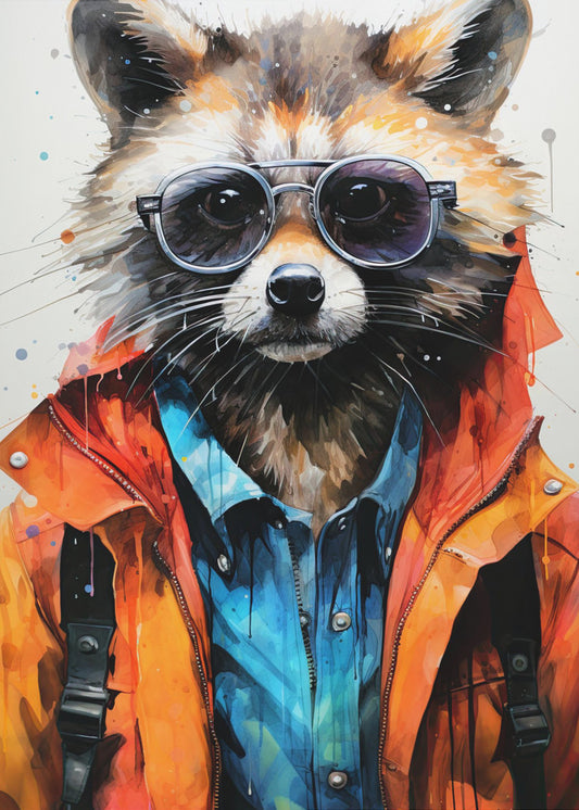 Raccoon Hipster Watercolor Animal Art | Poster