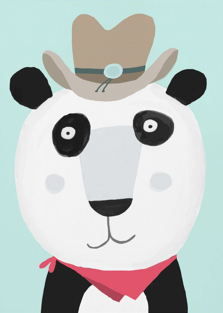 Sjov panda med cowboyhat af kunstneren Carla Daly | Lærredsbilleder