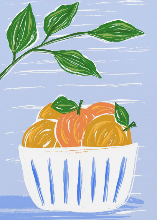 Oranges And Leaves In A White Bowl | Poster