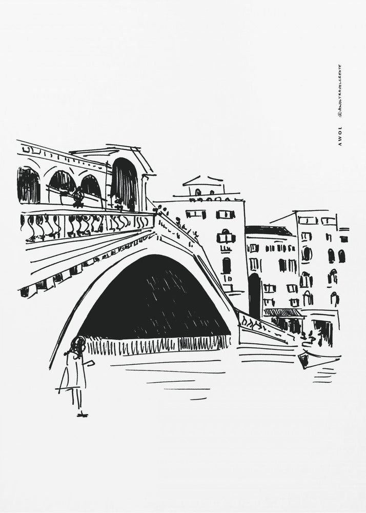 Puente de Rialto, ilustración de Venecia, impresión artística de la ciudad de Italia | Impresiones en Lienzo
