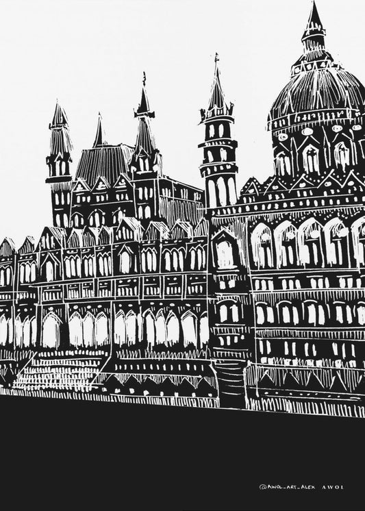 Arte de la ciudad de Budapest, Hungría, dibujo de arquitectura en blanco y negro | Impresiones en Lienzo