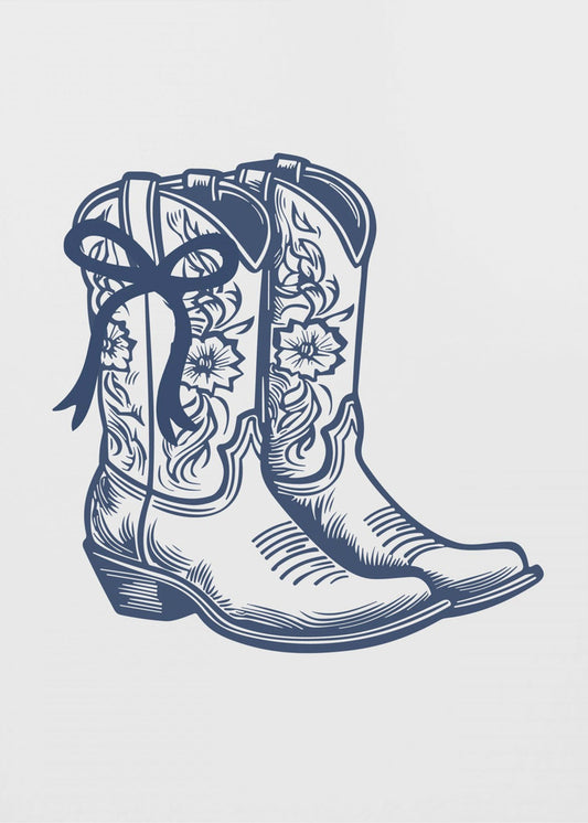 Tummansiniset cowgirl-saappaat rusetilla | Canvastaulut