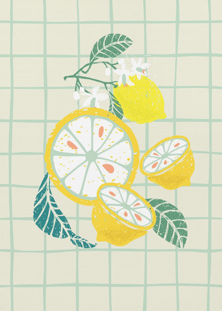 Citronskiva med blad | Canvastavla