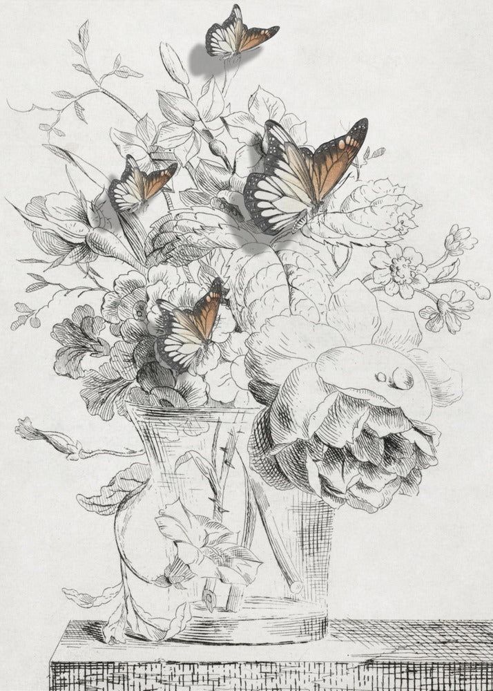 The Butterflies &amp; The Vase With Flowers | Poster