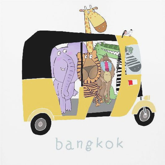 Jungledyr tager en tur i en Bangkok Tuk Tuk af Carla Daly | Lærredsbilleder