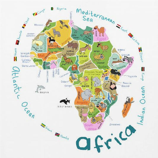 Illustreret kort over Afrika med lande og søde dyr af Carla Daly | Lærredsbilleder